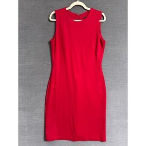 J McLaughlin Dress M Red Sheath Stretch Career Nautical Preppy Classic Office